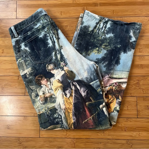 Trendy da Vinci Oil Painting Fine Art High Rise Baggy Denim Jean Pants - Picture 13 of 14